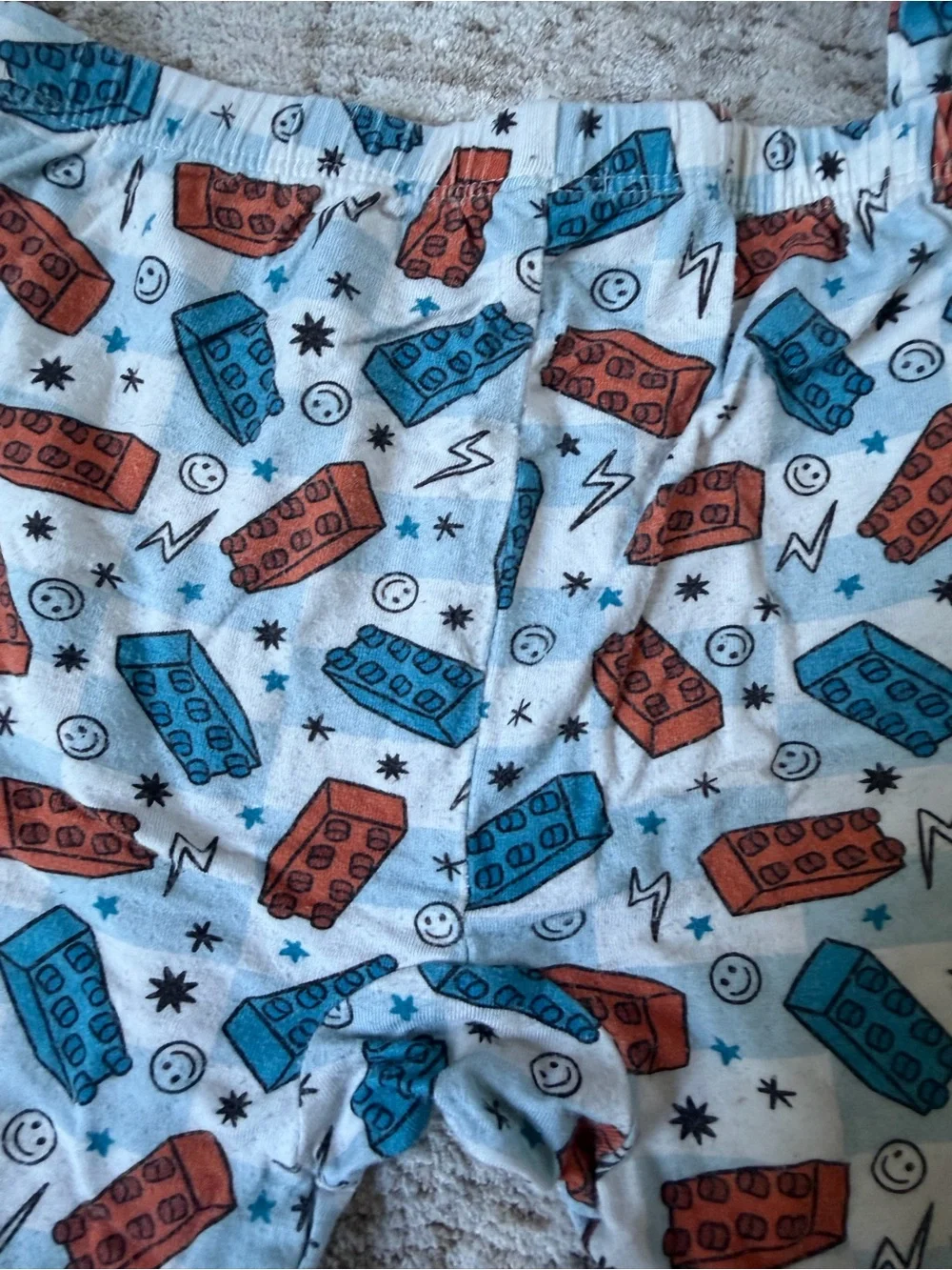 5-6 Kids Football & Blocks Pajama Sets- set of 2 White with Red & Blue Accents